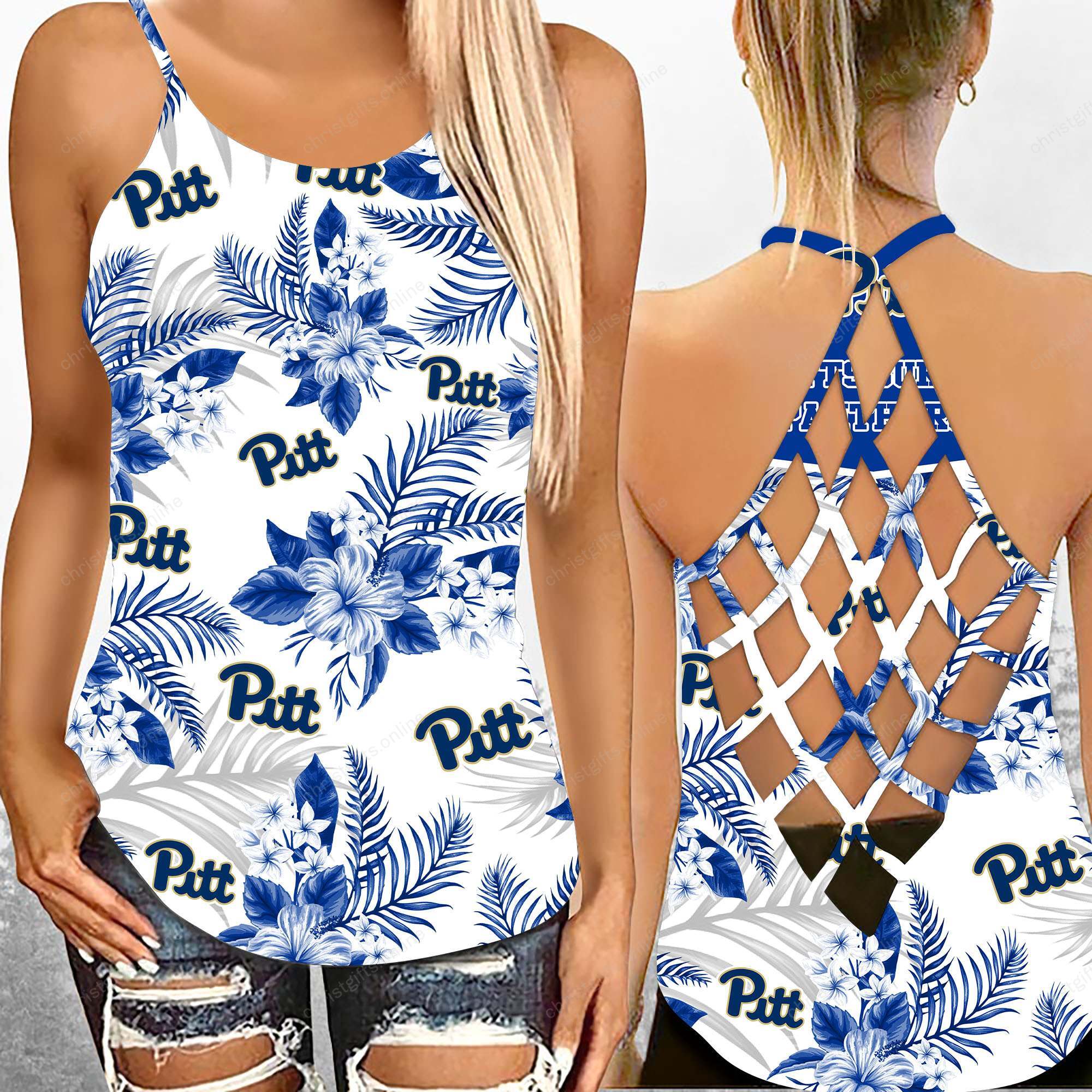 Pittsburgh Panthers NCAA3-Criss Cross Tanktop Hawaii Style Ds1