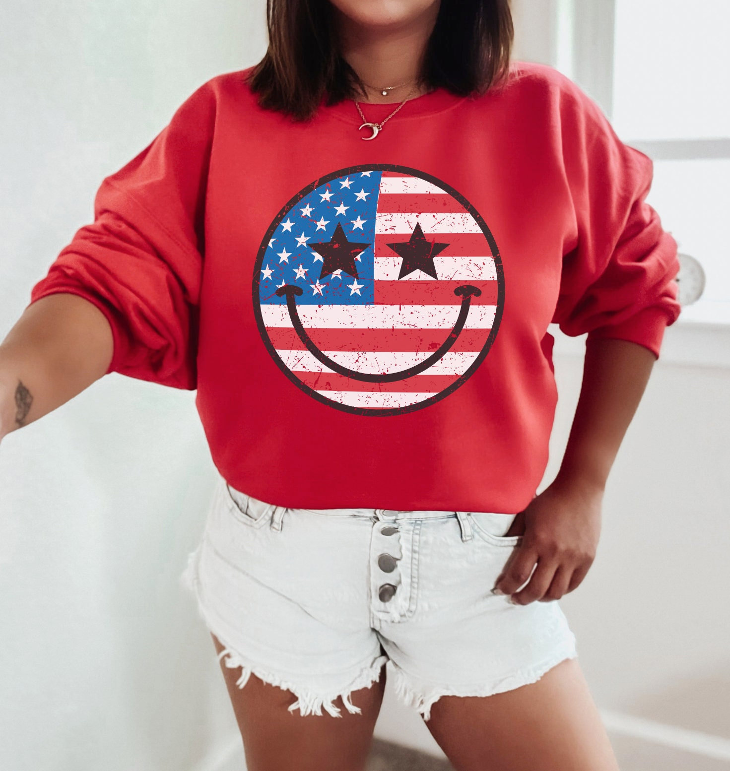 USA Flag Sweatshirt  – Cute 4th of July Sweater – American Flag Independence Day Tee – USA Shirt – Stars and Stripes Shirts – July 4th Party