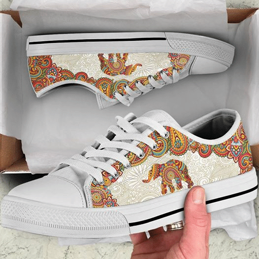 For Mandala Elephant Lover Full  White Shoes For Gift Birthday Fashion Canvas Low Top Shoes Tl97