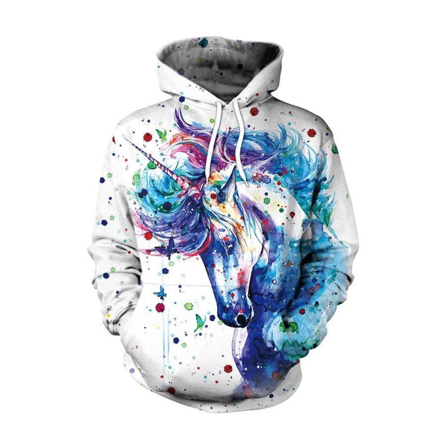 White Unicorn Hoodie 3D Printed