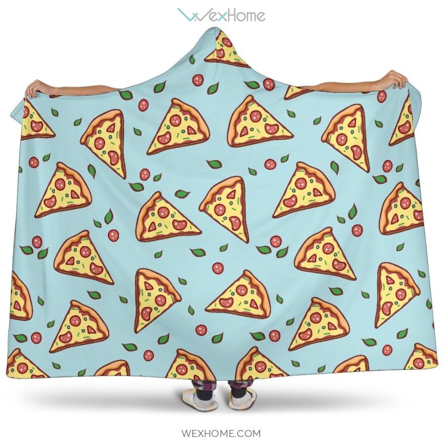 Hand Drawn Pizza Blue Background Hooded Blanket