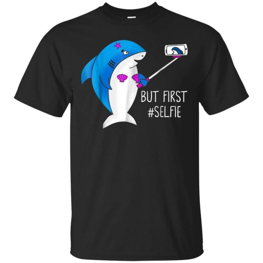 AGR Funny Shark Tshirt But First Selfie Cute Sea Lovers Tshirt Jaq T-shirt