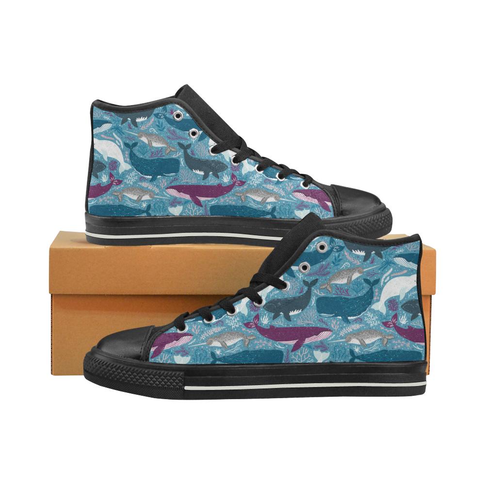 Whale design pattern Women’s High Top Shoes Black