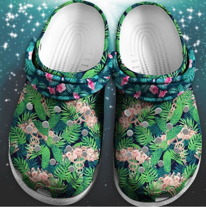 Flower Pattern Nurse Shoes Beautiful Jungle Crocs Clogs Gift Fw