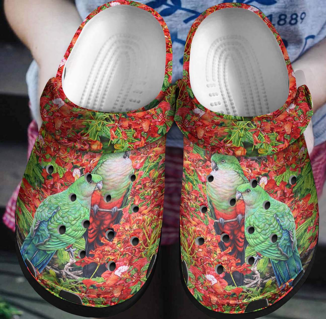 Parrot Personalized Clog, Custom Name, Text, Color, Number Fashion Style For Women, Men, Kid, Print 3D Parrot And Red Flowers