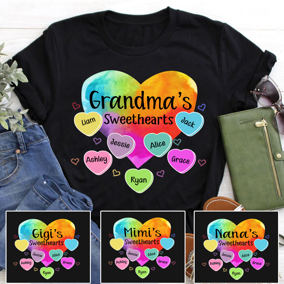 Valentine’S Day Gift For Grandma, Grandma Sweethearts With Grandkids Heart Color Art T-Shirt, Grandma Gift