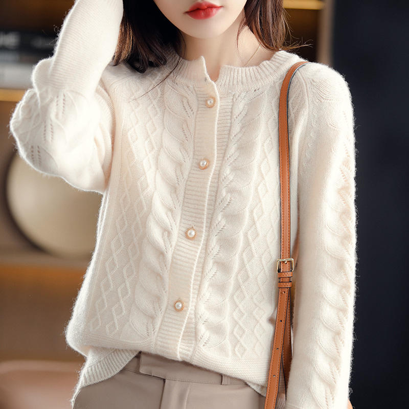 100% pure wool 0-neck cardigan women’s 21 autumn and winter new style cashmere sweater loose long-sleeved knitted coat sweat alx