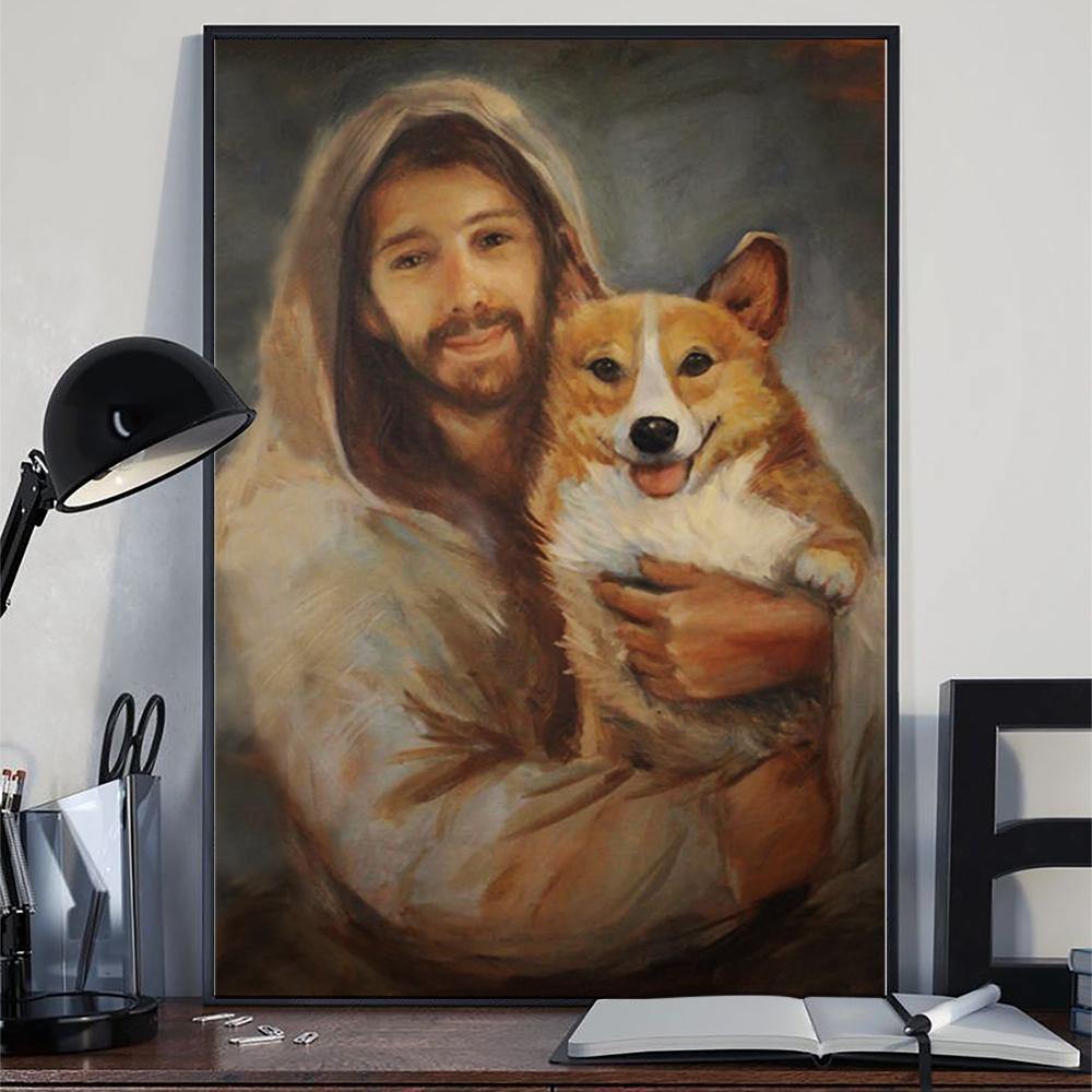 Corgi With Jesus Poster Jesus Hobby Lobby Christian Wall Decor Corgi Dog Lovers