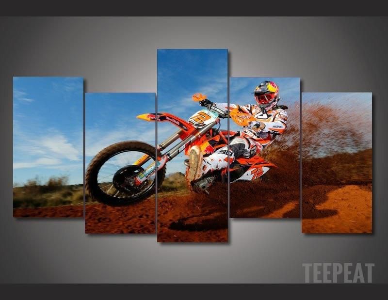 Motorcycle Racing Sport 5 Panel Canvas Art Wall Decor