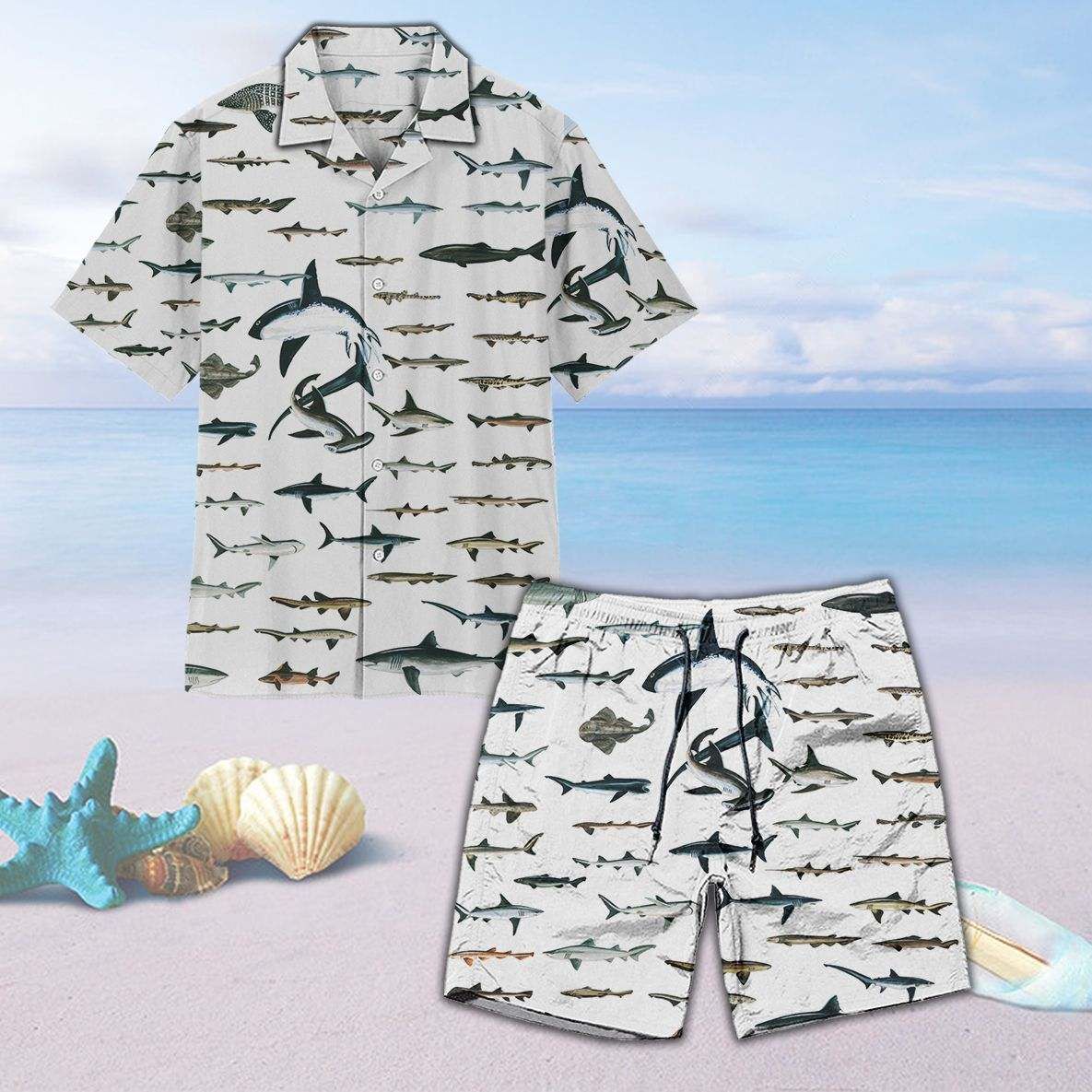 Shark Unisex Hawaii Shirt + Beach Short, Sea Creatures Hawaii Shirt