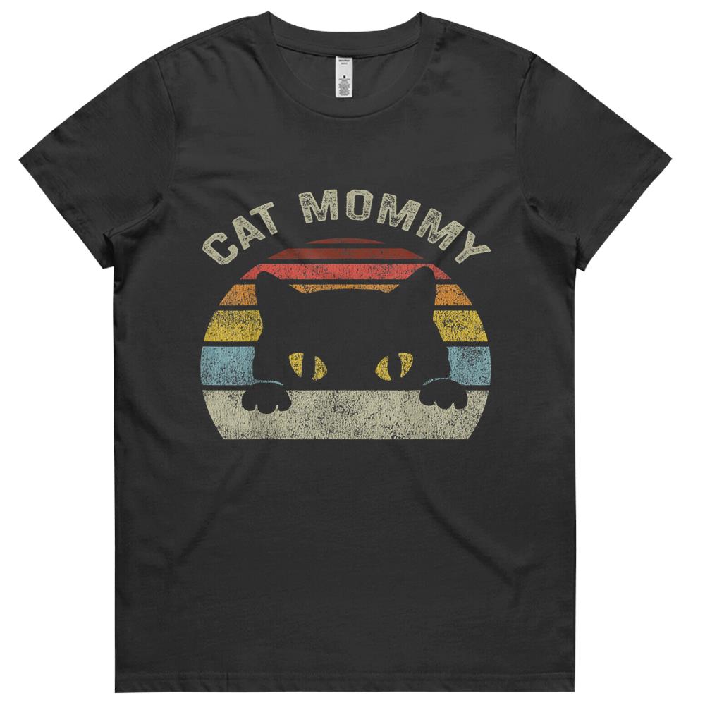 Cat Mommy Women Vintage Retro Black Cats Mom Mothers Day Womens Tshirts