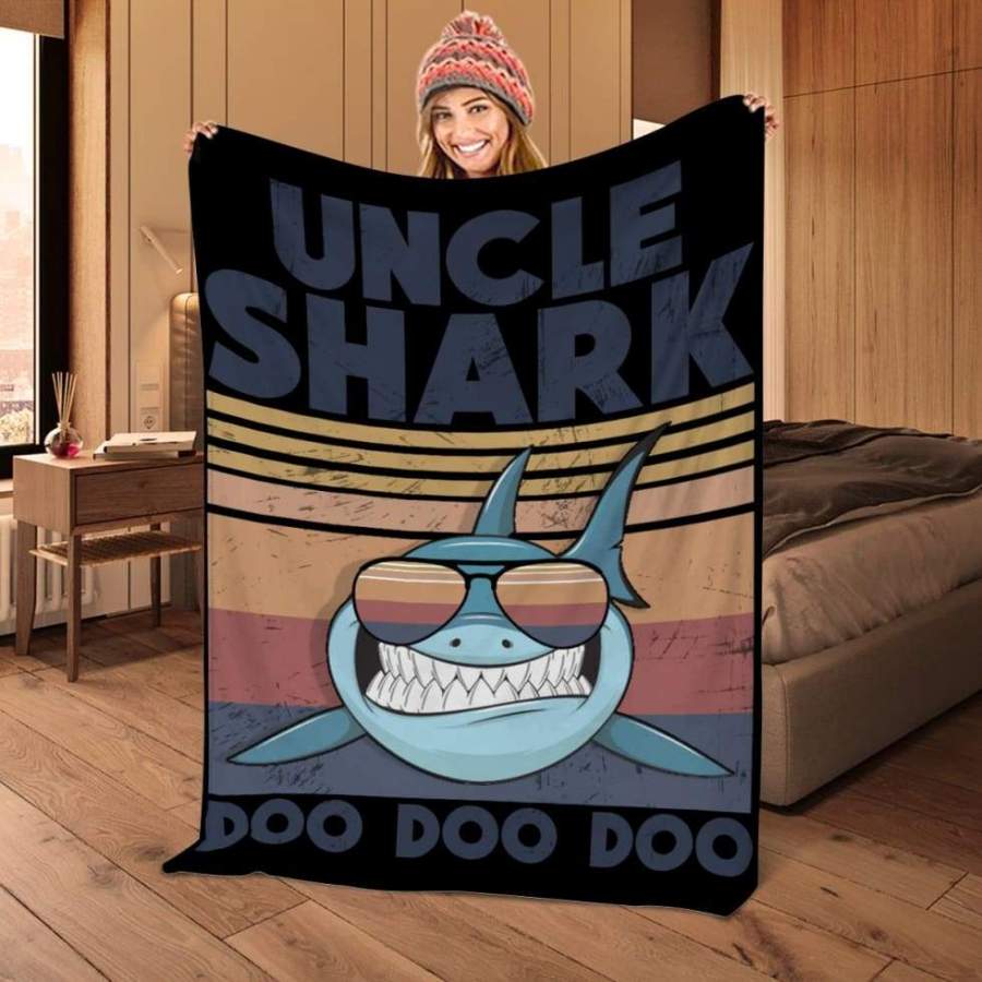 Uncle Shark Doo Doo Doo Throw Fleece Blanket