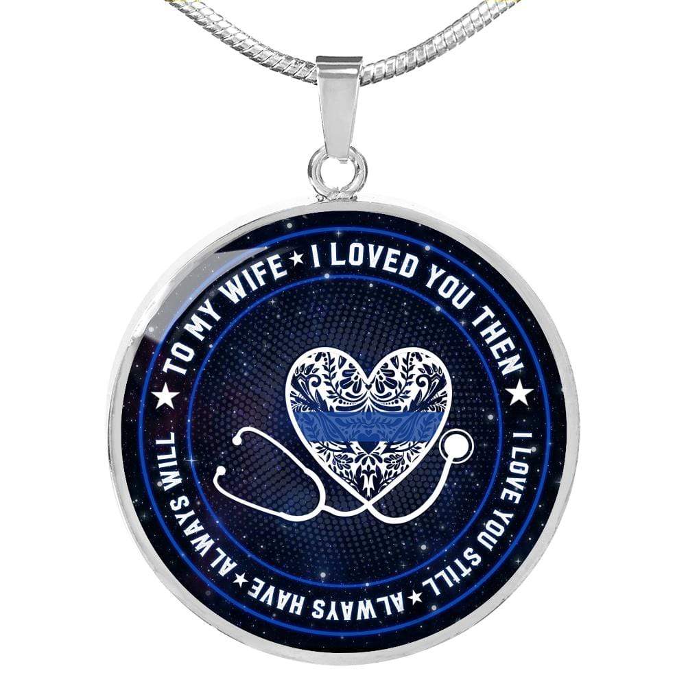Thin Blue Line X Nurse Couple – To My Wife Lace Heart Circle Personalized Luxury Necklace