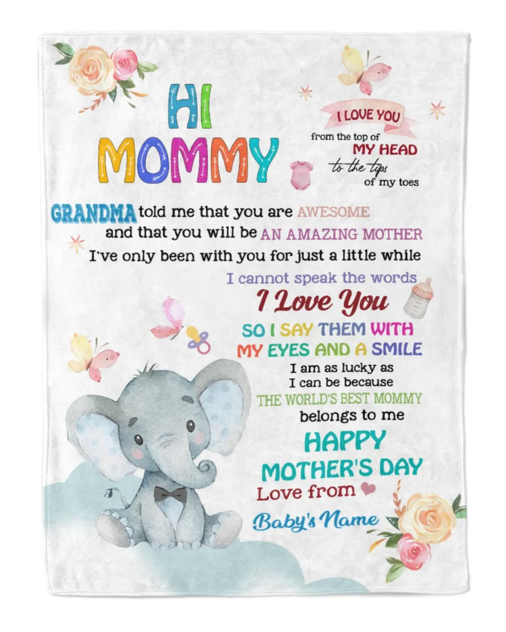 Personalized Elephant Mom And Baby Blanket Hi Mommy Grandma Told Me Blanket Gifts For Expecting New Mom