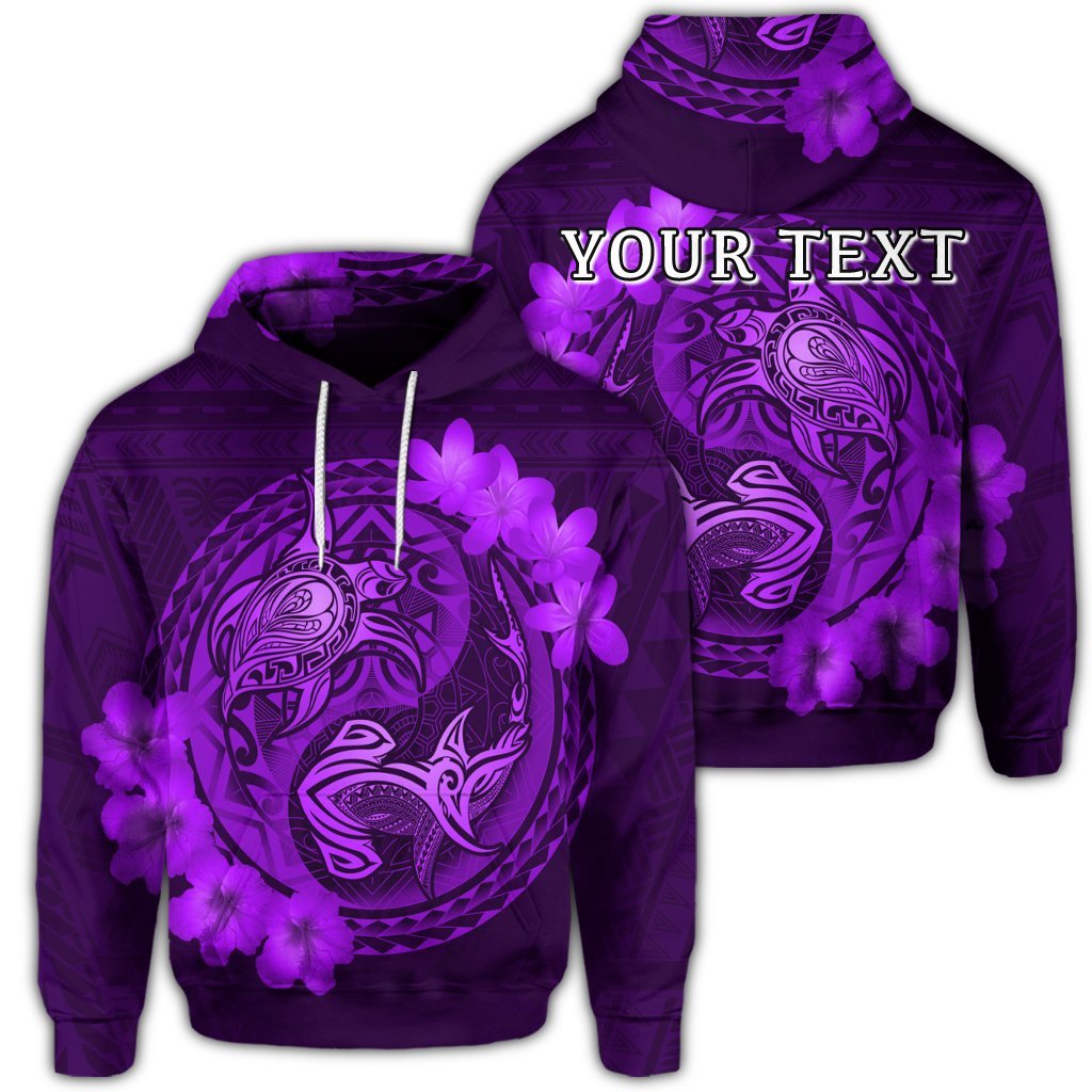 (Personalised) Hawaii Yin Yang Turtle Shark Hibiscus Plumeria Hoodie – Purple – AH – J4R