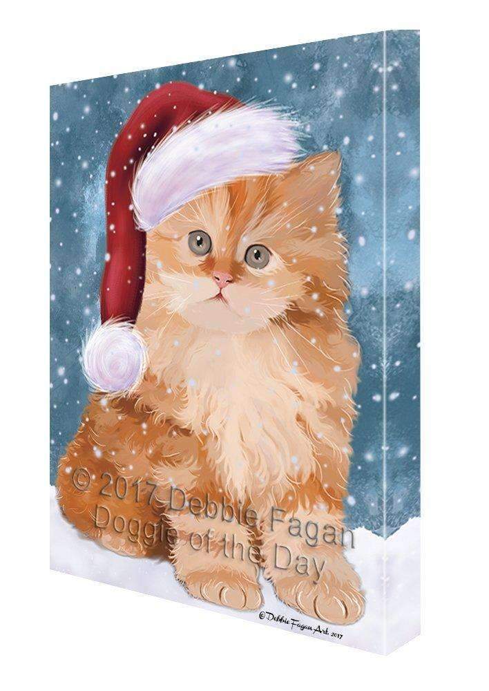 Let It Snow Christmas Holiday Red Persian Kitten Cat Wearing Santa Hat Canvas Wall Art D255