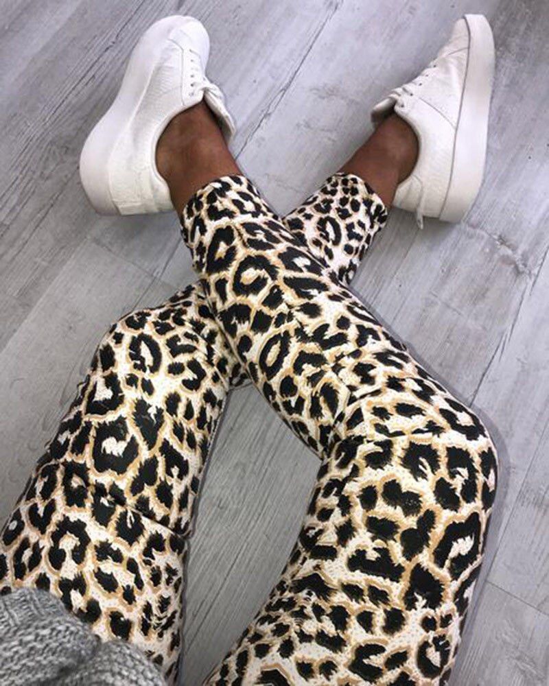 Ladies Leopard Snake Animal Print High Waist Stretchy Leggings