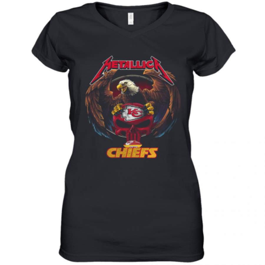 Metallica Kansas City Chiefs For Women's V-Neck T-Shirt