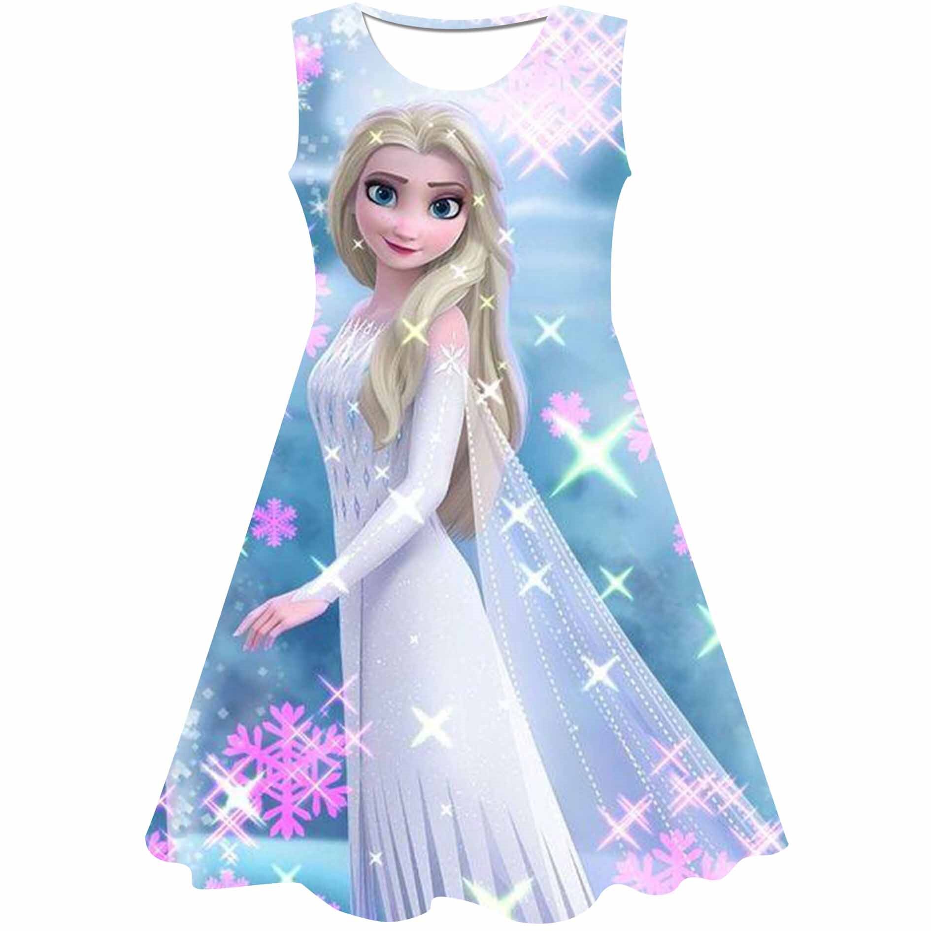 2-8Y Girls Dress Summer New Short Sleeve Frozen Princess Elsa Children’s Birthday Party Cosplay Dress 2022 alx