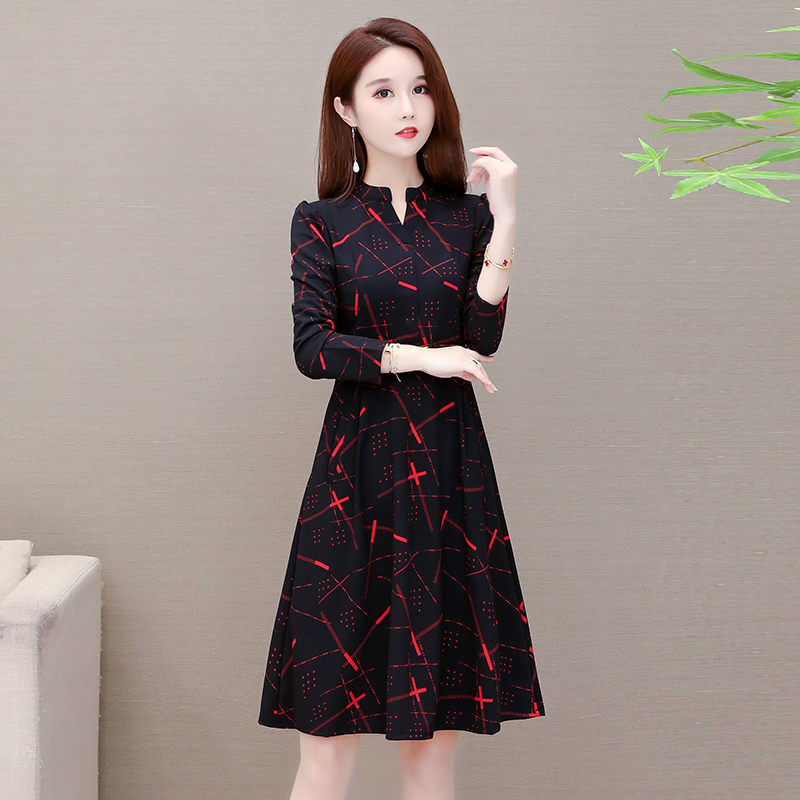 2022 Spring Autumn Fashion Stripe Print Women Dress Elegant Long Sleeve Belt Office Ladies Work Dress Casual A Line Midi Dress alx