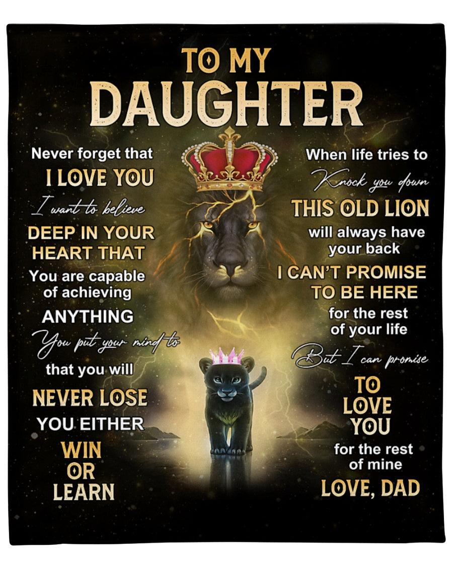 To My Daughter This Old Lion Will Always Have Your Back Fleece Blanket Gift For Family, Birthday, Daughter, Father To Daughter Gift Home Decor Bedding Couch Sofa Soft And Comfy