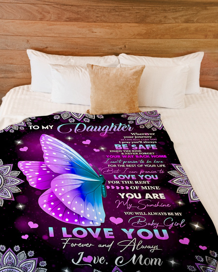 To My Daughter You Are My Sunshine Purple Mandala Butterfly Blanket Gift For Daughter From Mom Birthday Gift Home Decor Bedding Couch Sofa Soft And Comfy Cozy