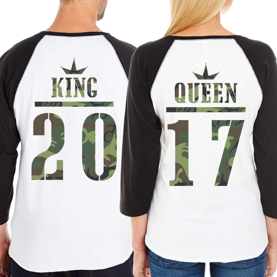 King And Queen Military Pattern Custom Matching Couple Black And White Baseball Shirts