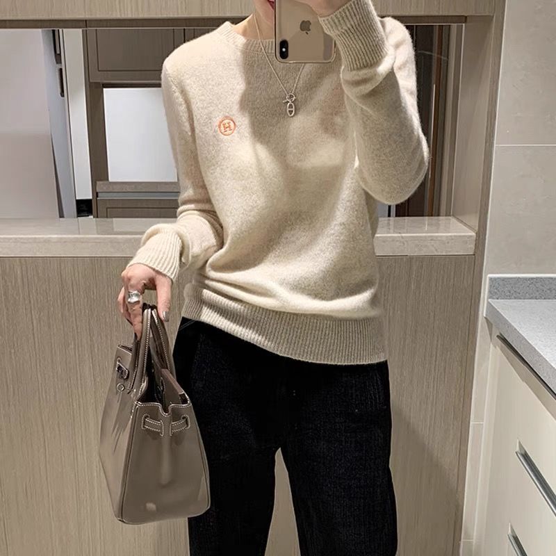 Women O-Neck Knitted Sweatshirts Autumn Winter 2022 Casual H Letter Print Thin Sweaters White Knitted Long Sleeve Pullovers Tops alx