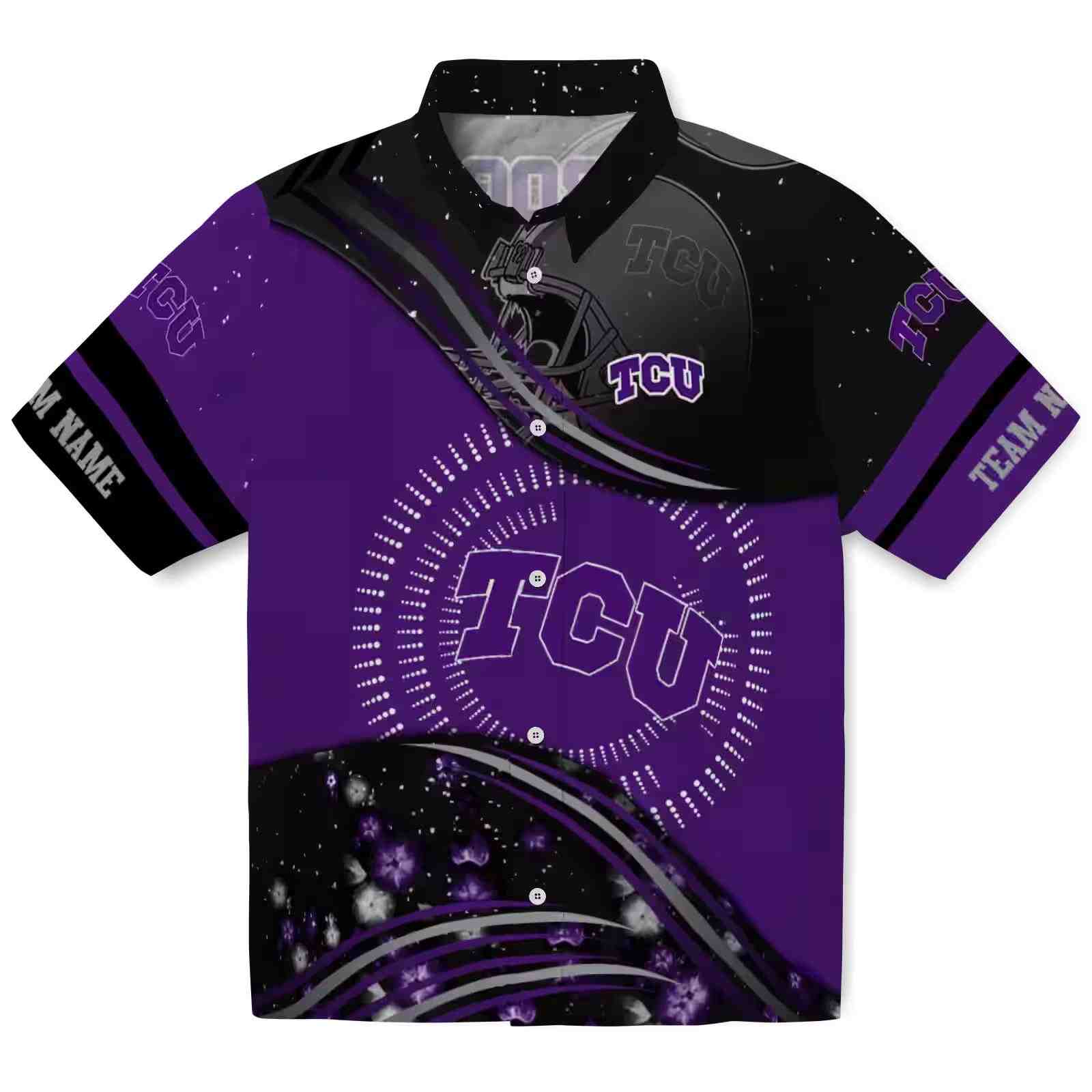 Tcu Horned Frogs Football Wave Purple Black Hawaiian Shirt