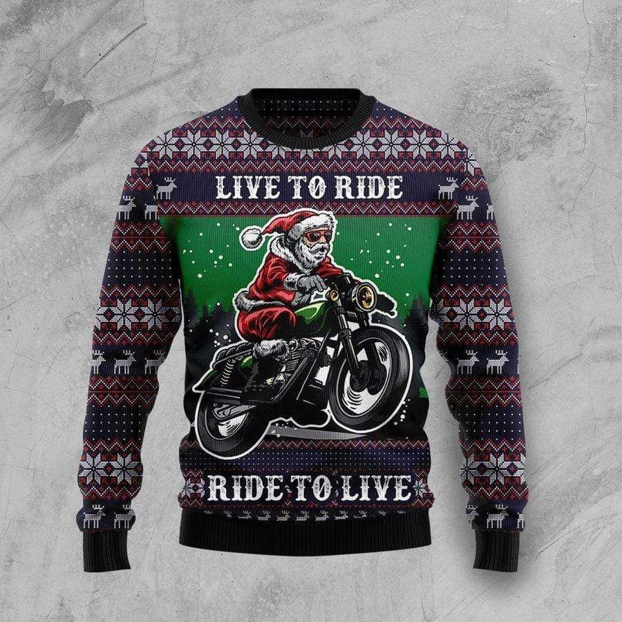 Unifinz Motorcycle Ugly Christmas Sweater Christmas Santa Live To Ride Ride To Live Biker Sweater 2022