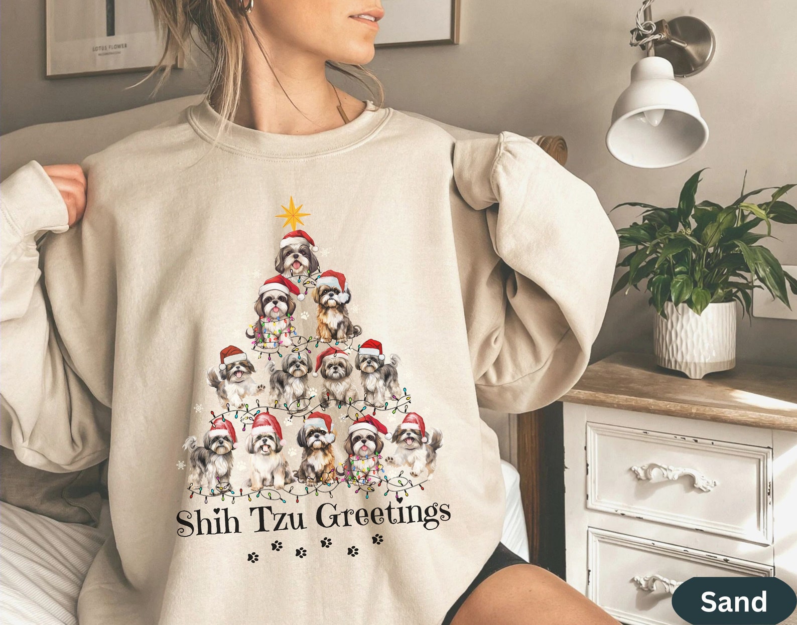 Dog Christmas Tree Lights Sweatshirt 2D Crewneck Sweatshirt All Over Print Sweatshirt For Women Sweatshirt For Men Sws5015