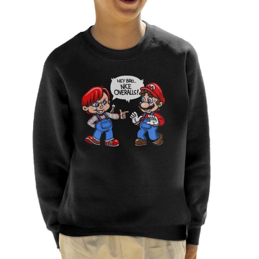 Nice Overalls Chucky And Super Mario Kid’s Sweatshirt