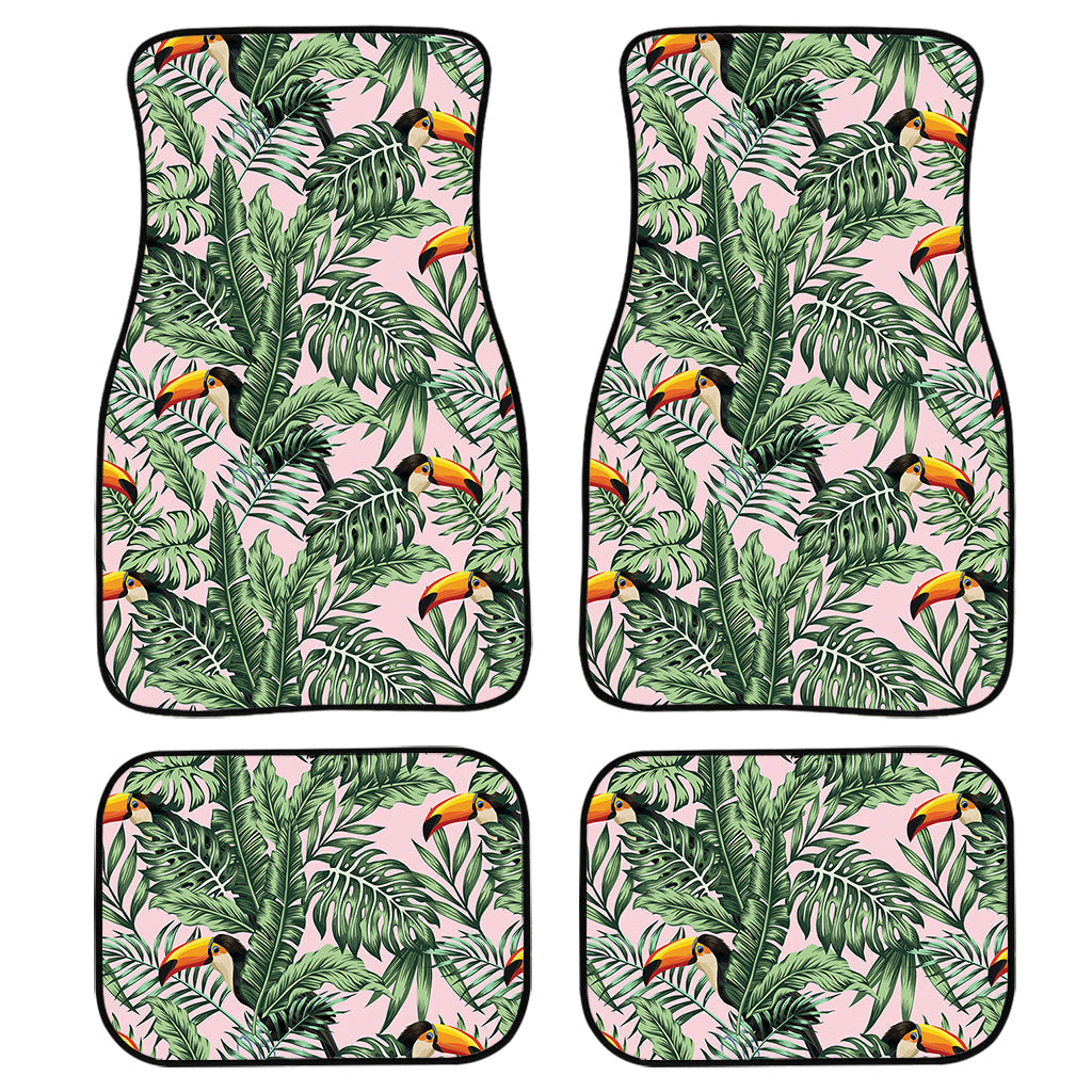 Tropical Palm Leaf And Toucan Print Front And Back Car Floor Mats, Front Car Mat