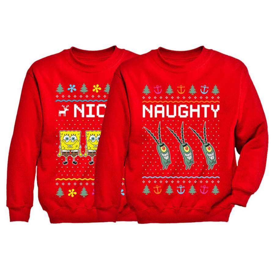 Spongebob & Plankton Nice and Naughty List Ugly Christmas Toddler Sweatshirts