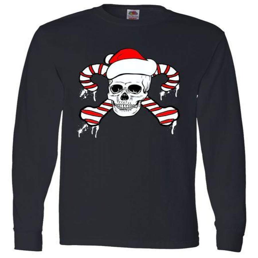 Candy Cane Skull Long Sleeve T-Shirt