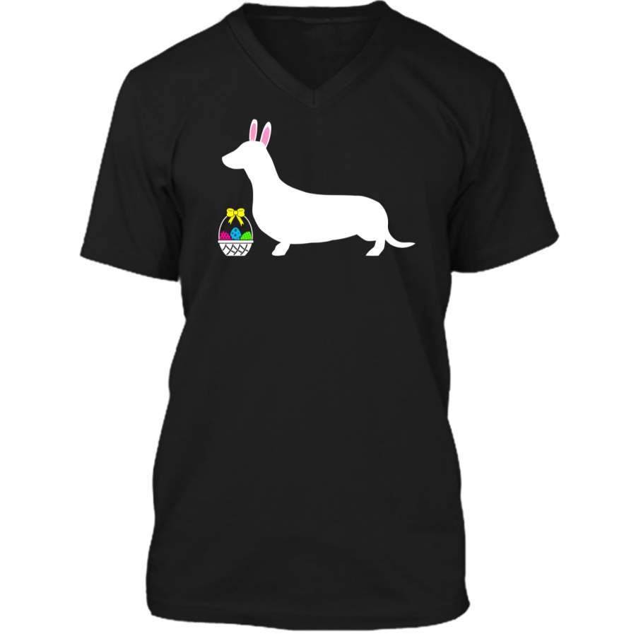 Dachshund Easter Bunny Dog Silhouette T-Shirt Mens Printed V-Neck T