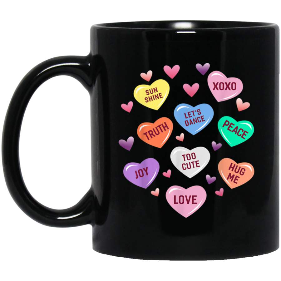 Valentine’s Day Heart Candy for Men Woman & Kids Black Mug