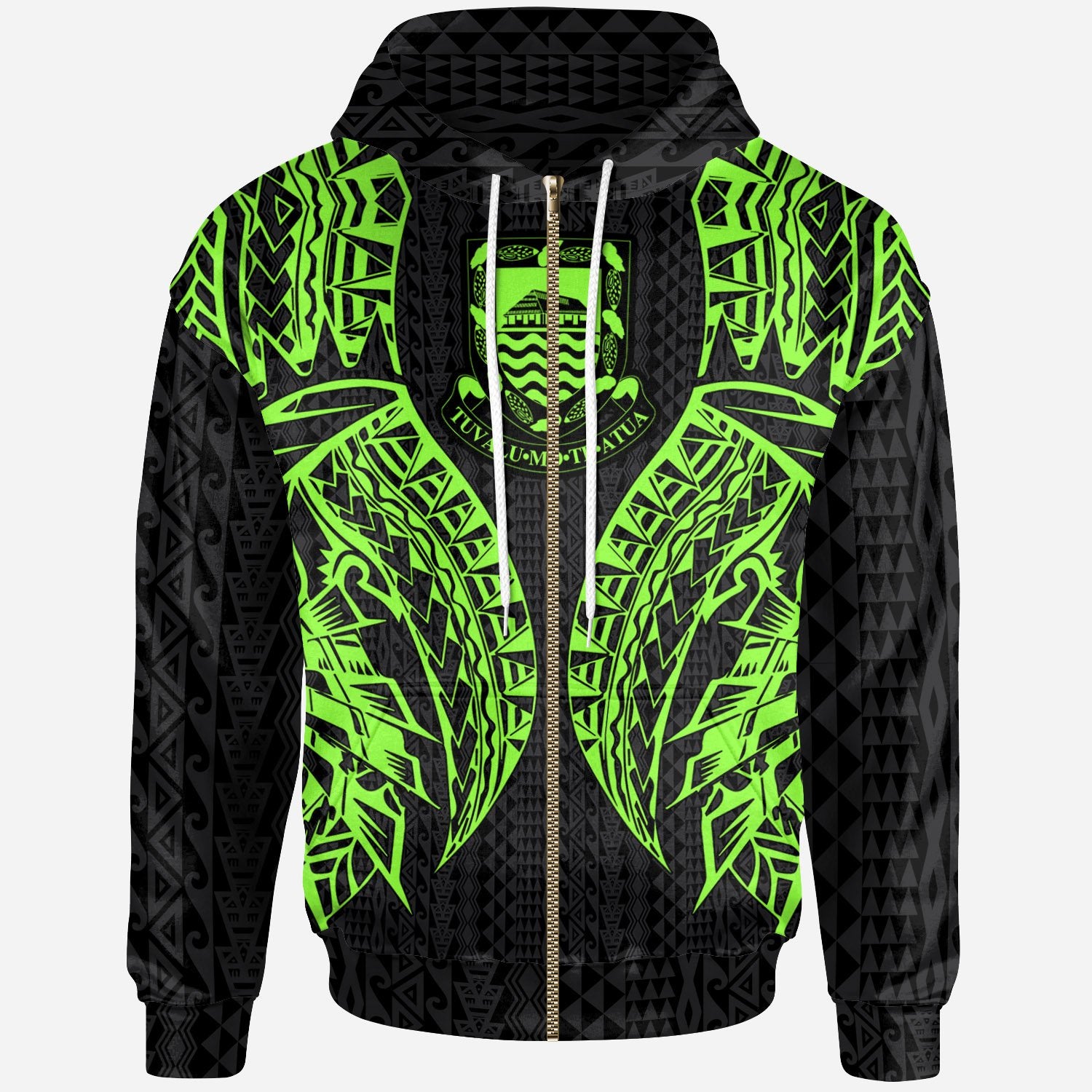 Tuvalu Zip-Up Hoodie – Polynesian Lion Head Green Style