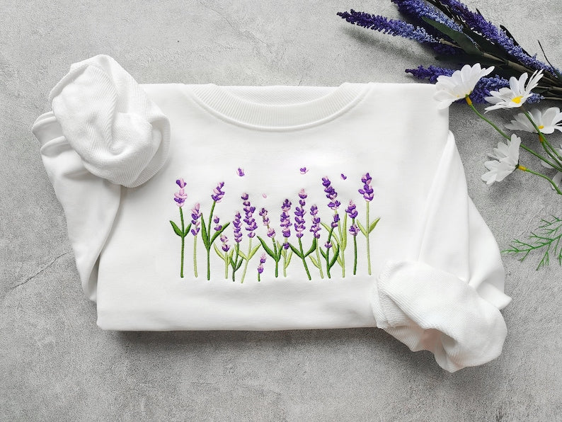 Lavender Embroidered Sweatshirt 2D Crewneck Sweatshirt All Over Print Sweatshirt For Women Sweatshirt For Men Sws2736