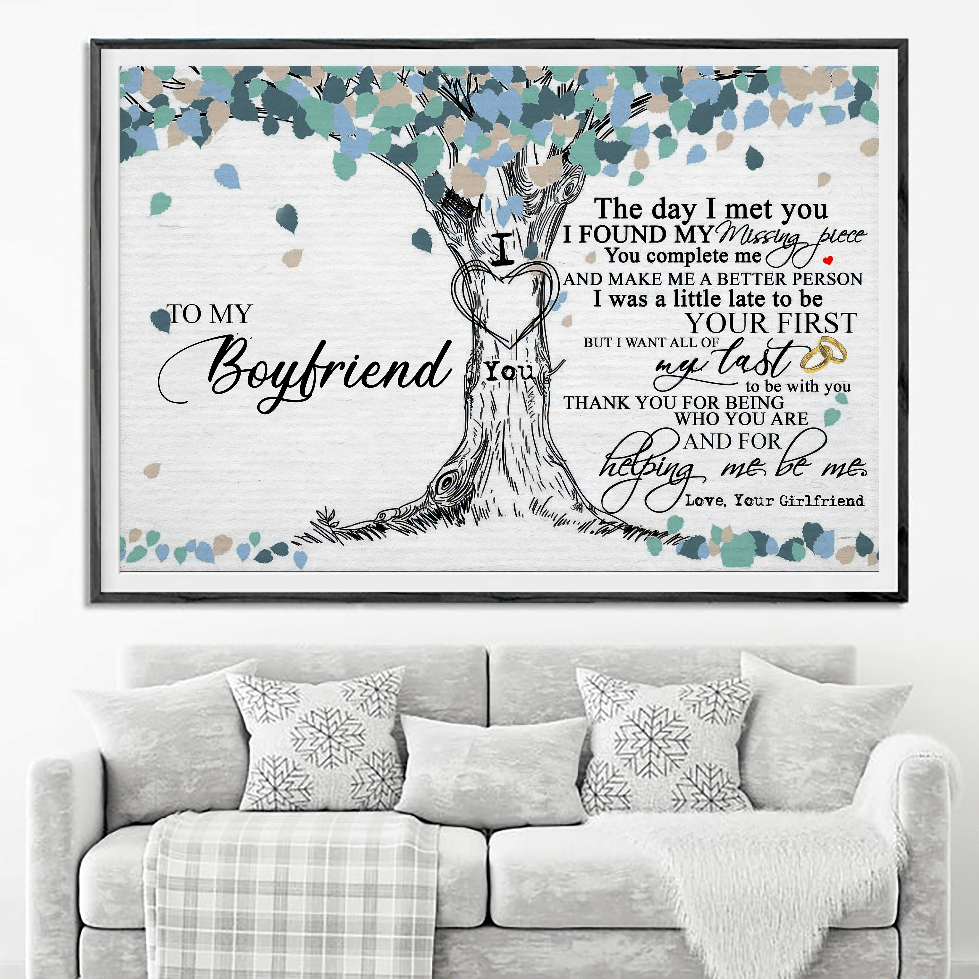 To My Boyfriend The Day I Love You Tree Landscape Poster & Canvas Gift For Boyfriend From Girlfriend Decor Home Decor Wall Art Visual Art