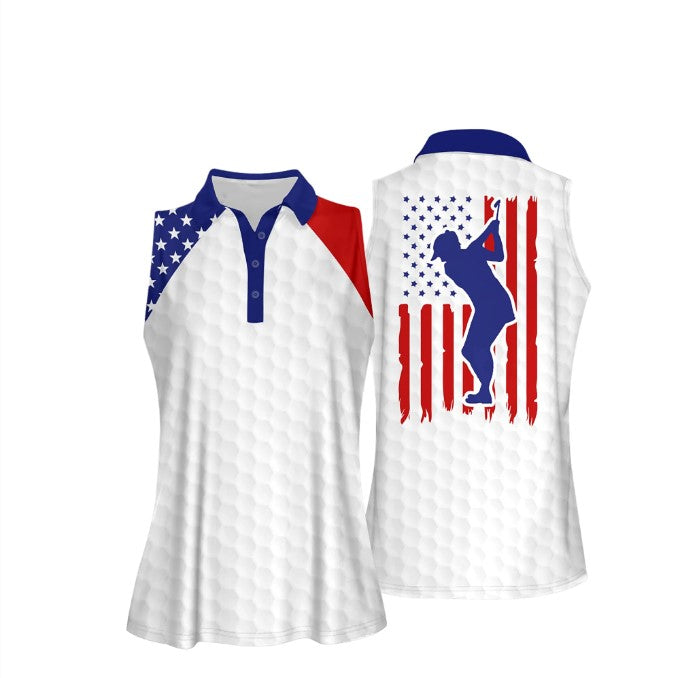 American Flag Golf Flag Addicted Women Short Sleeve Polo Shirt, Sleeveless Polo Shirt, Golf Shirt, Gift For Golf Lover