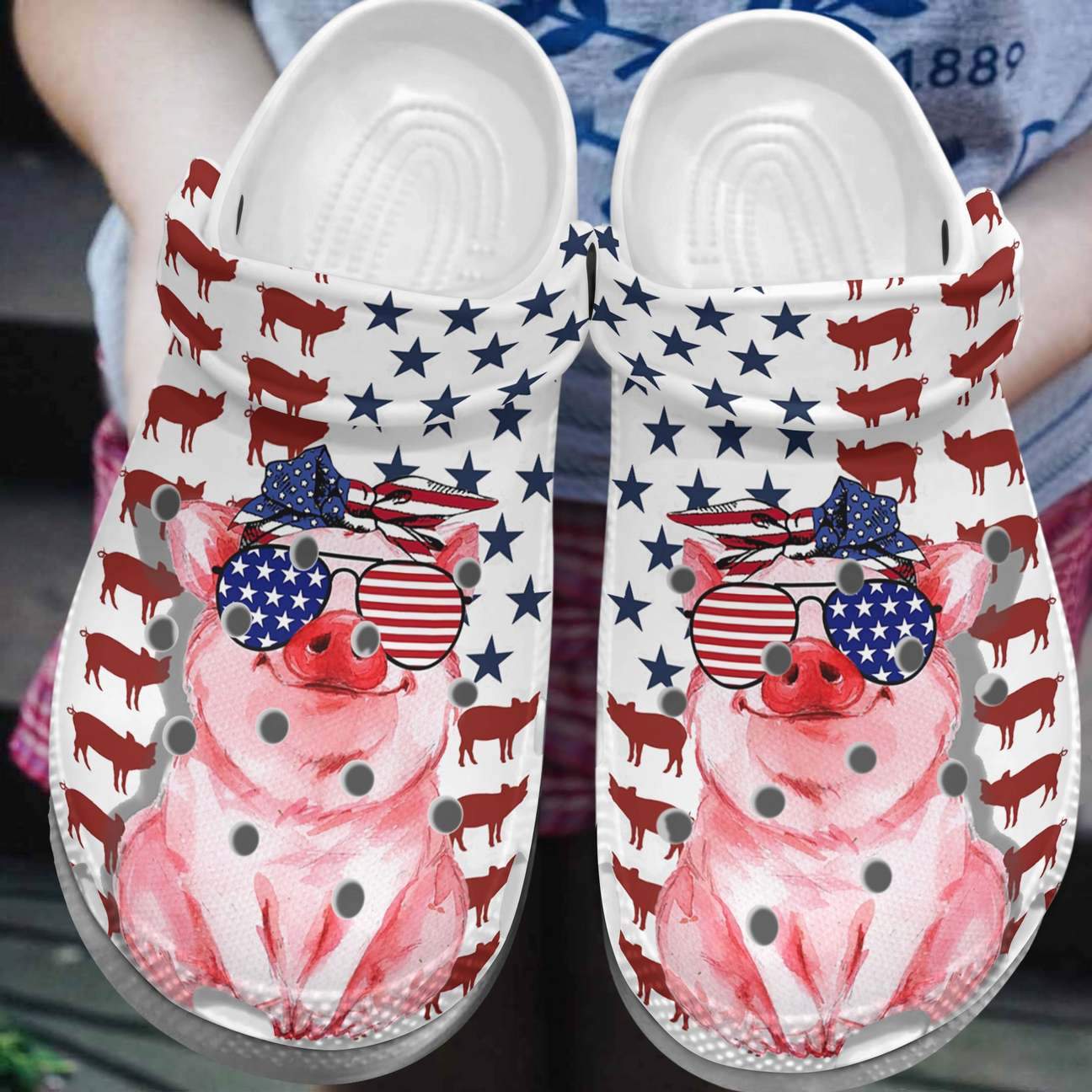 Pig Personalized Clog, Custom Name, Text, Color, Number Fashion Style For Women, Men, Kid, Print 3D American Flag Pig