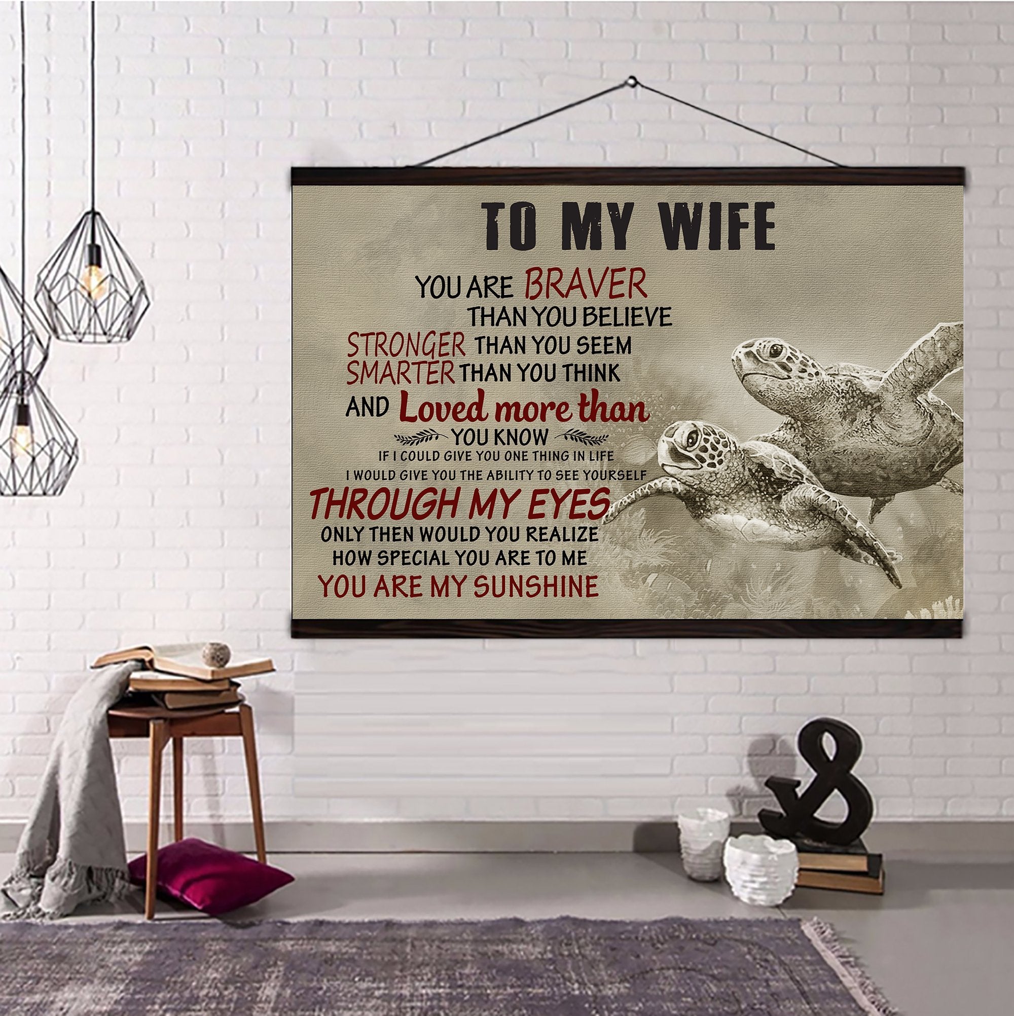 Turtle Hanging Canvas To Wife You Are Braver Version 3 Wall Decor Visual Art