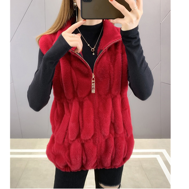 UHYTGF Winter Coat For Women Mink Fleece Casual Warm Autumn Sweater Vests Jacket Sleeveless Cardigan Female Short Waistcoat 2315 alx