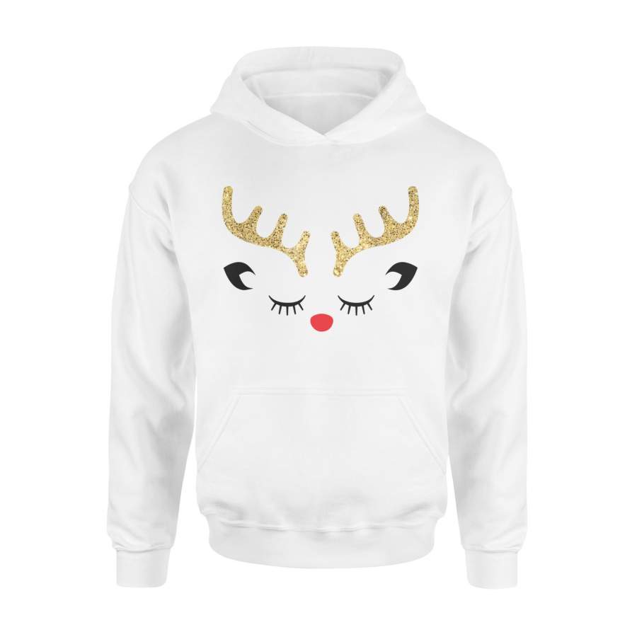 White Cute Christmas Reindeer Red Nose Girls Tshirt – Standard Hoodie