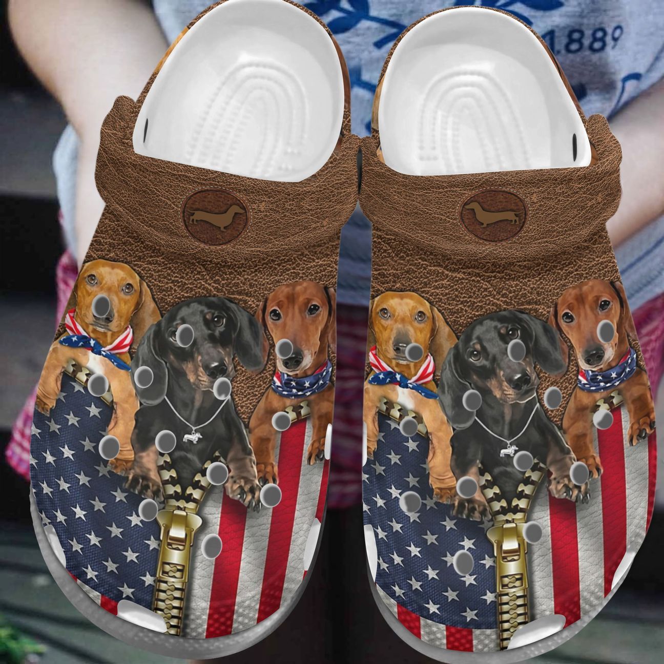 Dachshund Personalize Clog, Custom Name, Text, Fashion Style For Women, Men, Kid, Print 3D Whitesole American Dachshund