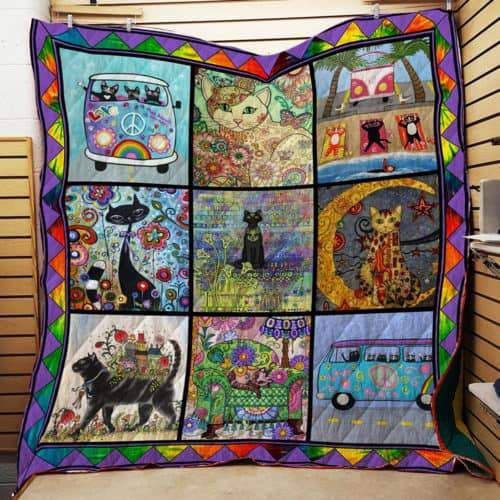 Hippie Cat P156 Pd 3D Quilt Blanket HGM38