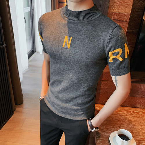 2022 New Style Men Summer High Quality Business Short Sleeves Knitting Sweater/Man Slim Fit Turtleneck Knit Shirt Homme Clothing alx