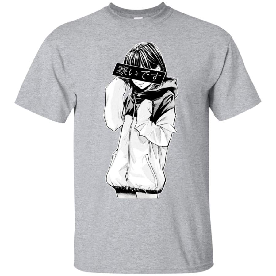 AGR COLD (Black and White) – Sad Japanese Aesthetic Mens Cotton T-Shirt