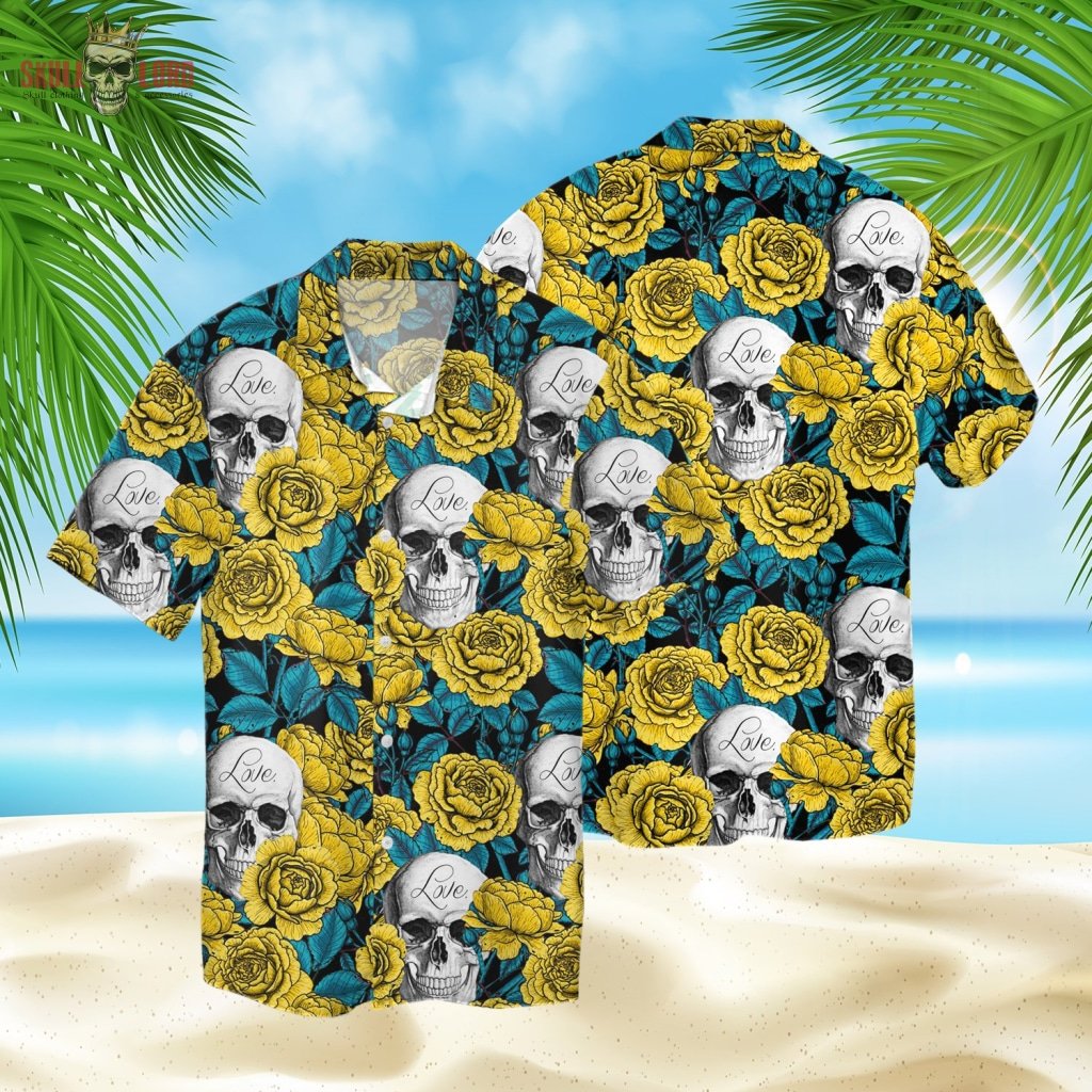 Yellow Tropical Flower Skull Hawaii Shirt Ha11327